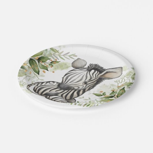 ベビーシャワー誕生日キュートゼブラユーアリペット ペーパープレート (アングル)