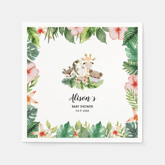 ベビーシャワー誕生日ナプキンス | Safariの友だち スタンダードカクテルナプキン (正面)