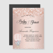 ベビーシャワー象の女の子ホットエアバルーン贅沢 マグネット招待状 (正面/裏面)