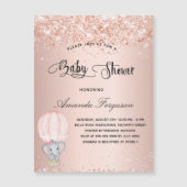 ベビーシャワー象の女の子ホットエアバルーン贅沢 マグネット招待状 (正面)