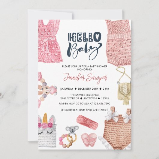 ベビーシャワー赤ちゃんガールシャワー招待状 招待状 (正面)