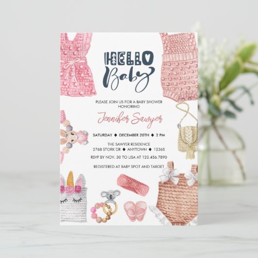 ベビーシャワー赤ちゃんガールシャワー招待状 招待状 (スタンド正面)