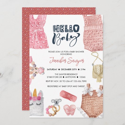 ベビーシャワー赤ちゃんガールシャワー招待状 招待状 (正面/裏面)