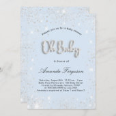 ベビーシャワー赤ちゃん青い男の子の銀のグリッターダスト 招待状 (正面/裏面)