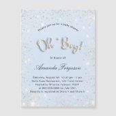 ベビーシャワー赤ちゃん青い男の子の銀の輝く贅沢 マグネット招待状 (正面)