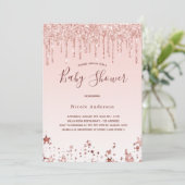 ベビーシャワー赤面バラ金ゴールドグリッタースター 招待状 (スタンド正面)