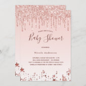 ベビーシャワー赤面バラ金ゴールドグリッタースター 招待状 (正面/裏面)