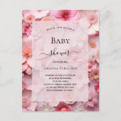ベビーシャワー赤面ピンクの花ガール インビテーションポストカード (正面)