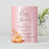 ベビーシャワー赤面ピンクカボチャ秋 招待状 (スタンド正面)