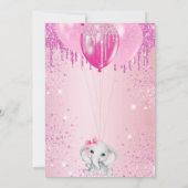 ベビーシャワー赤面ピンクグリッターバルーンゾウ 招待状 (裏面)