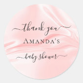 ベビーシャワー赤面ピンクシルクサテン感謝してい名前 ラウンドシール (正面)