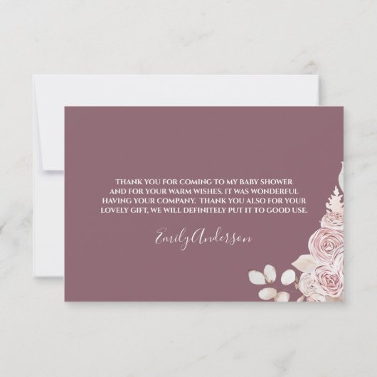 ベビーシャワー赤面ピンクフローラ サンキューカード (裏面)