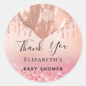 ベビーシャワー赤面ピンクローズ金ゴールドバルーン ラウンドシール (正面)