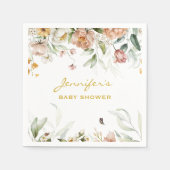 ベビーシャワー赤面ピンク花模様スタンダードランチ スタンダードカクテルナプキン (正面)