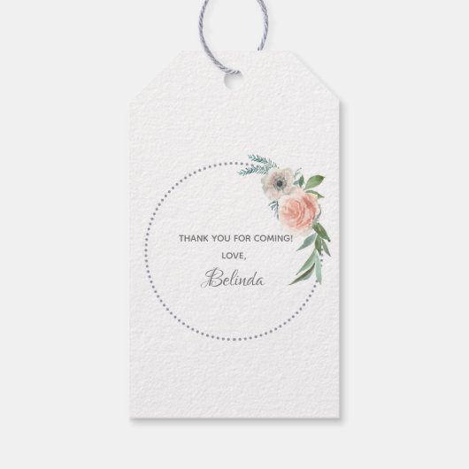 ベビーシャワー赤面ピンク花模様感謝していユーザ ギフトタグ (裏面)