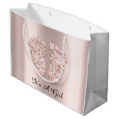 ベビーシャワー足それが女の子の名前バラ赤面 ラージペーパーバッグ (裏面アングル)