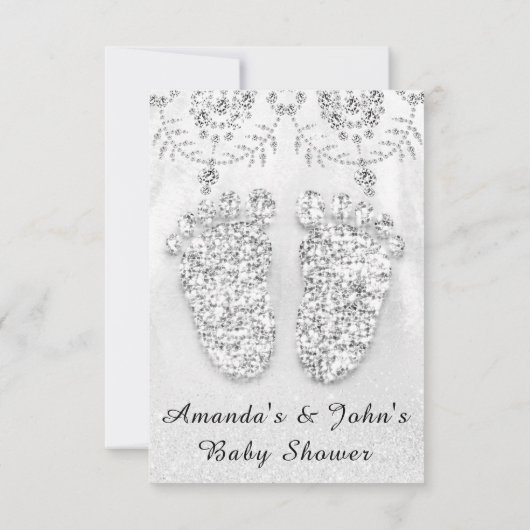 ベビーシャワー足ガールシルバーゲイ王室のボーイ 招待状 (裏面)