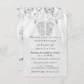 ベビーシャワー足ガールシルバーゲイ王室のボーイ 招待状 (正面/裏面)