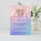 ベビーシャワー足ガールボーイ王室のバラグリッタースキン 招待状 (スタンド正面)