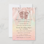 ベビーシャワー足ガールボーイ王室のバラグリッターレース 招待状 (正面)