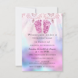 ベビーシャワー足ガール王室のピンクグリッターフローラ 招待状