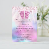 ベビーシャワー足ガール王室のピンクグリッターフローラ 招待状 (スタンド正面)