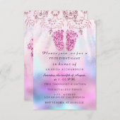 ベビーシャワー足ガール王室のピンクグリッターフローラ 招待状 (正面/裏面)