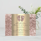 ベビーシャワー足グリッターバラグリッターゴールドボーイガール 招待状 (スタンド正面)