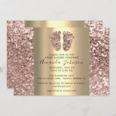 ベビーシャワー足グリッターバラグリッターゴールドボーイガール 招待状 (正面/裏面)