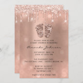 ベビーシャワー足グリッターバラグリッターボーイガール 招待状 (正面/裏面)