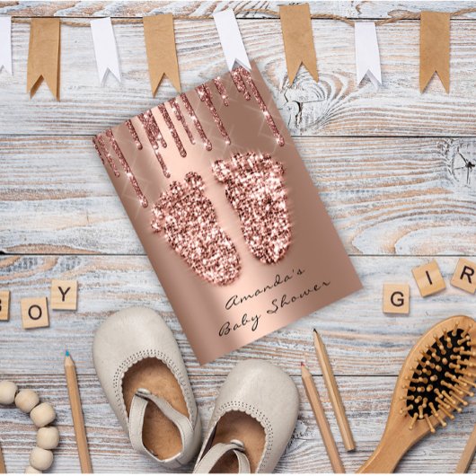 ベビーシャワー足グリッターバラスパークドリップスボーイガール 招待状