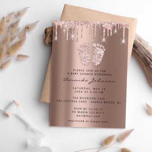 ベビーシャワー足グリッターバラドリップスフォトボーイガール 招待状