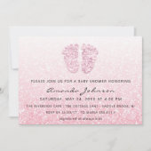 ベビーシャワー足グリッターバラピンクドリップスオンブルガール 招待状 (正面)