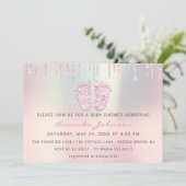 ベビーシャワー足グリッターバラピンクドリップスボーイガール 招待状 (スタンド正面)