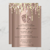 ベビーシャワー足グリッターバラ金ゴールドドリップスボーイガール 招待状 (正面/裏面)