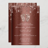 ベビーシャワー足グリッター金ゴールドブラウンドリップスボーイガール 招待状 (正面/裏面)