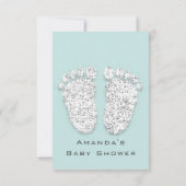 ベビーシャワー足シルバーガールボーイグレーアクア 招待状 (裏面)