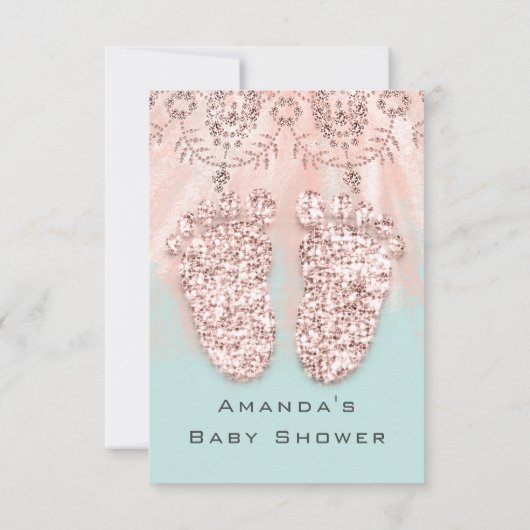 ベビーシャワー足シルバーガールボーイロヤバラグリッター 招待状 (裏面)