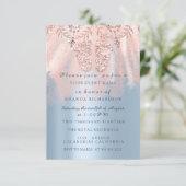 ベビーシャワー足シルバーガールボーイ王室のバラブルー 招待状 (スタンド正面)