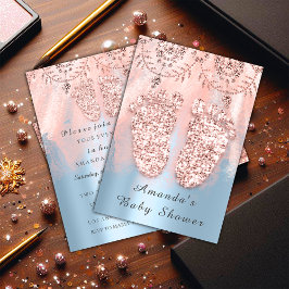 ベビーシャワー足シルバーガールボーイ王室のバラブルー 招待状