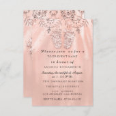 ベビーシャワー足シルバーガールボーイ王室のバラ赤面 招待状 (正面/裏面)