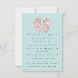 ベビーシャワー足シルバーガールボーミントバラグリッター 招待状