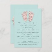 ベビーシャワー足シルバーガールボーミントバラグリッター 招待状 (正面/裏面)