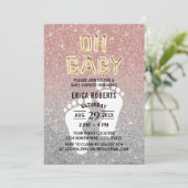 ベビーシャワー足プリントバラ金ゴールド&シルバーグリッター 招待状 (スタンド正面)