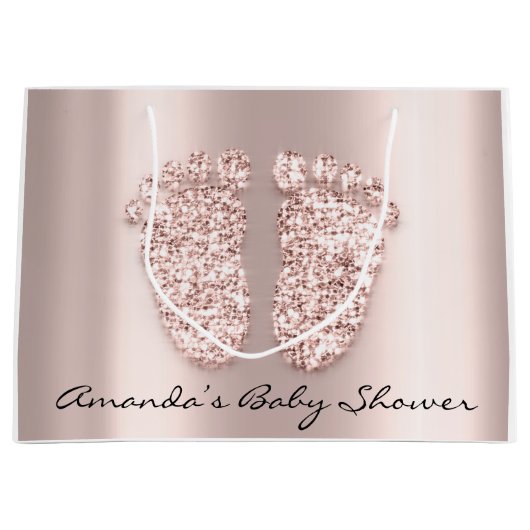 ベビーシャワー足ボーイガールネームバラピンク ラージペーパーバッグ (正面)