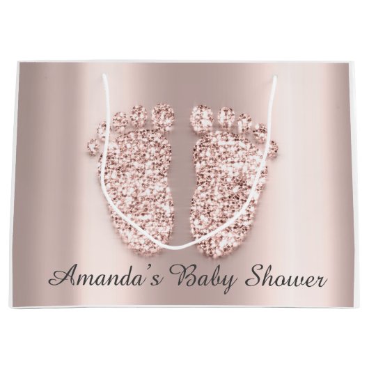 ベビーシャワー足ボーイガールネームバラ赤面 ラージペーパーバッグ (正面)