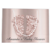 ベビーシャワー足ボーイガールネームバラ赤面 ラージペーパーバッグ (裏面)