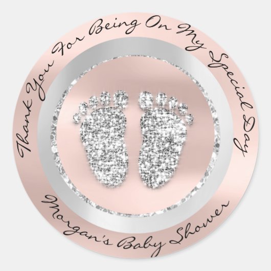 ベビーシャワー足ボーイガール名感謝していグレーバラVIP ラウンドシール (正面)