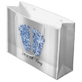 ベビーシャワー足ボーイブルーネイビーシルバー ラージペーパーバッグ (正面アングル)