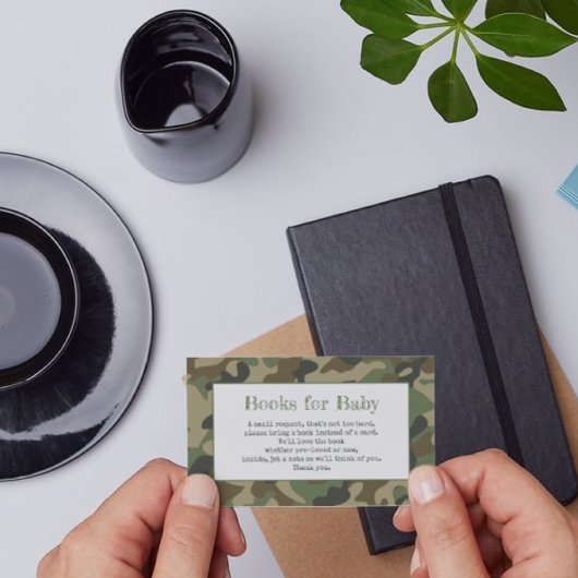 ベビーシャワー迷彩柄囲いカード用の本 エンクロージャーカード